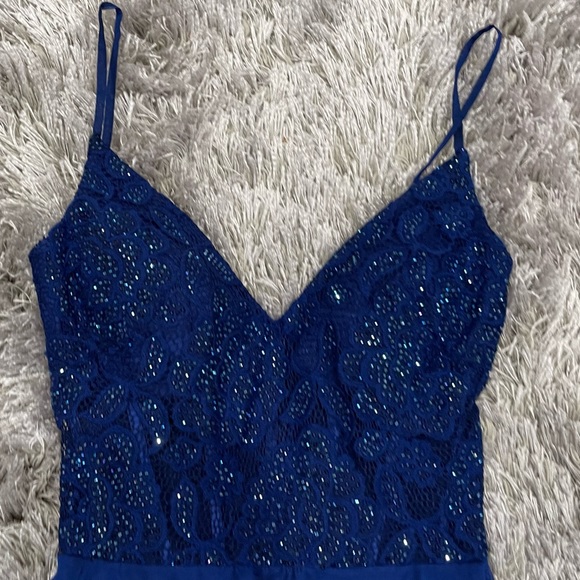 La Femme 28664 Blue Embroidered Bodice Gown 2 - Picture 7 of 10